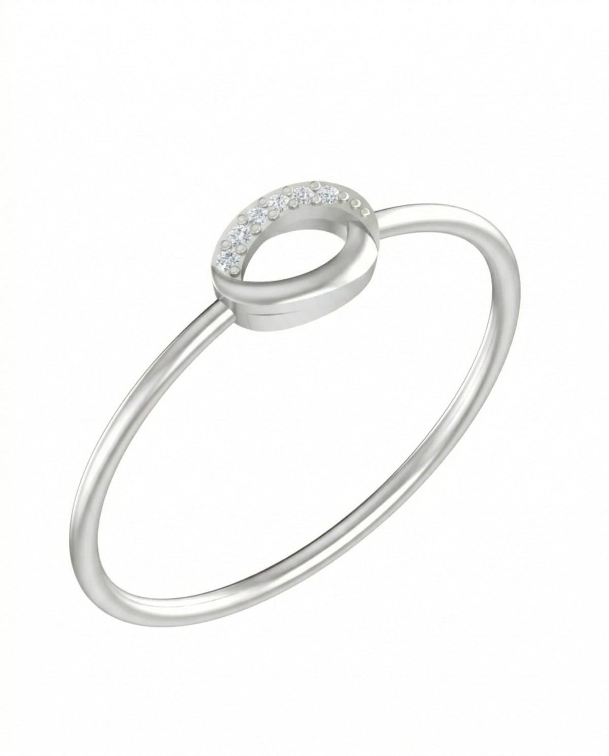 White gold ring with a small diamond on a white background