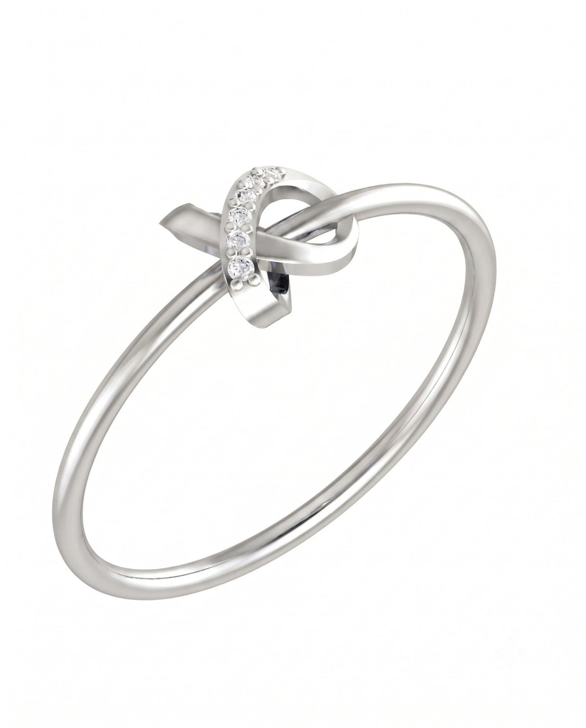White gold and diamond with knot-design on a white background.