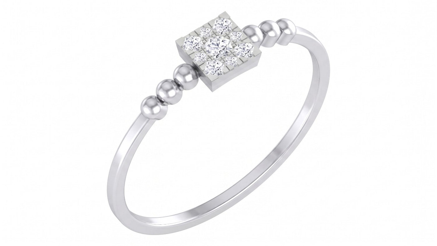 A white gold ring featuring a square-shaped cluster, shown on a plain white background.