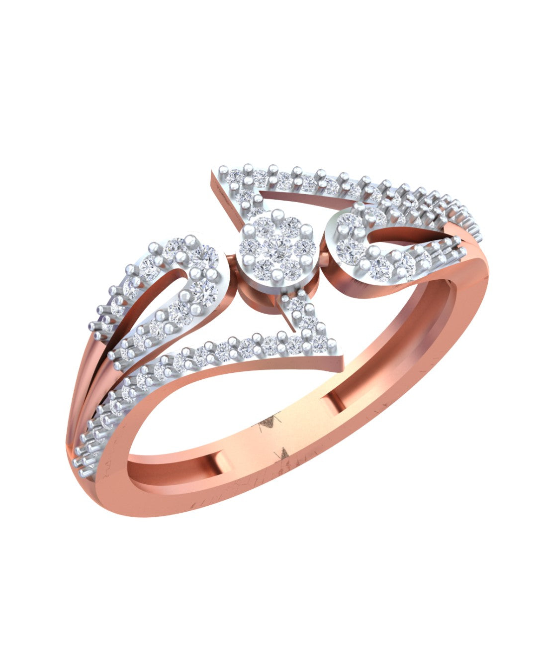 Rose ring with diamond accents on a white background