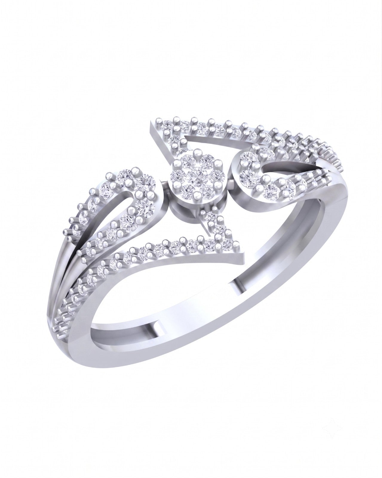 White ring with diamond accents on a white background