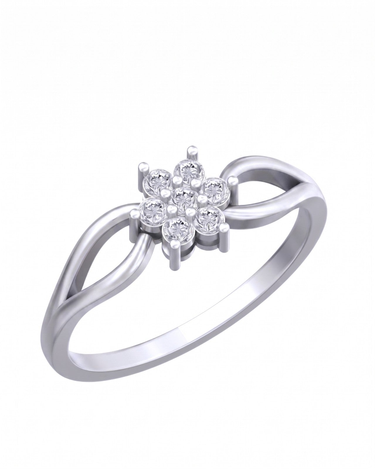 White gold and diamond with floral cluster on a white background.