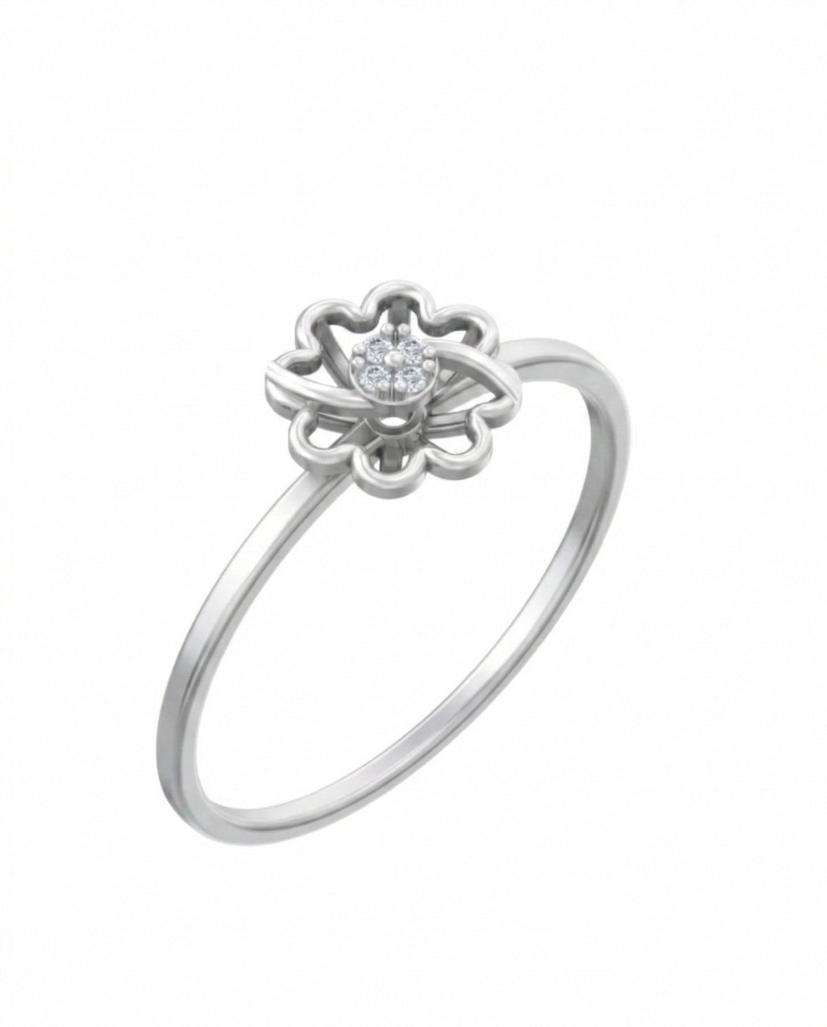 White gold and diamond with floral-design on a white background.