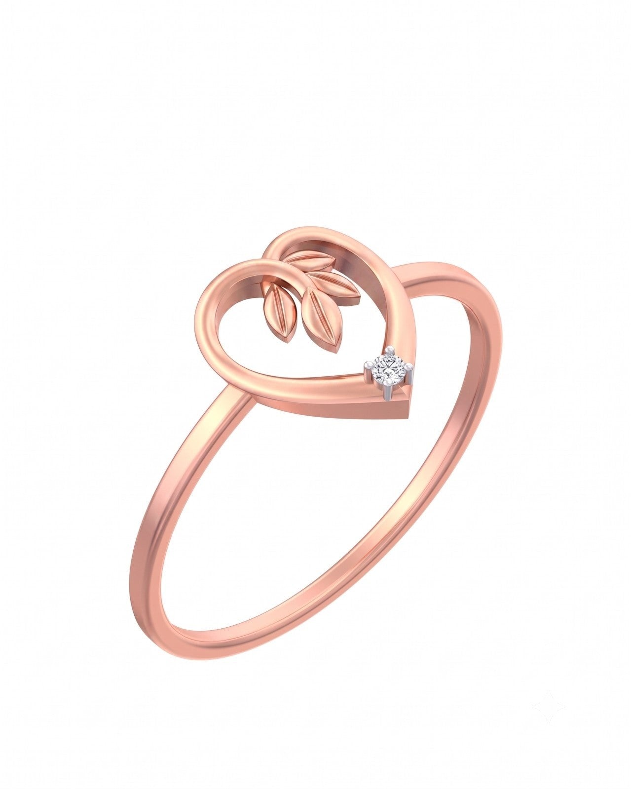 Rose gold and diamond with heart-shaped on a white background.
