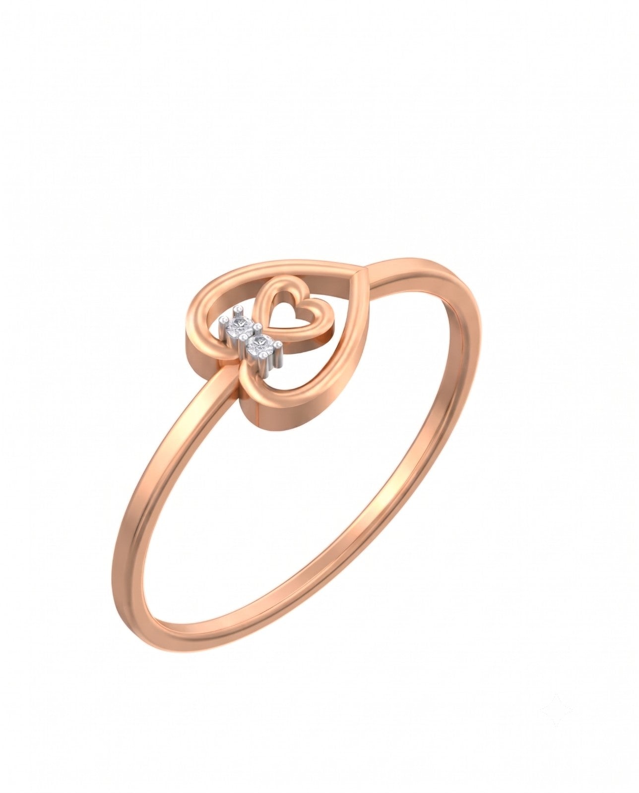 Rose gold and diamond with heart-shaped on a white background.