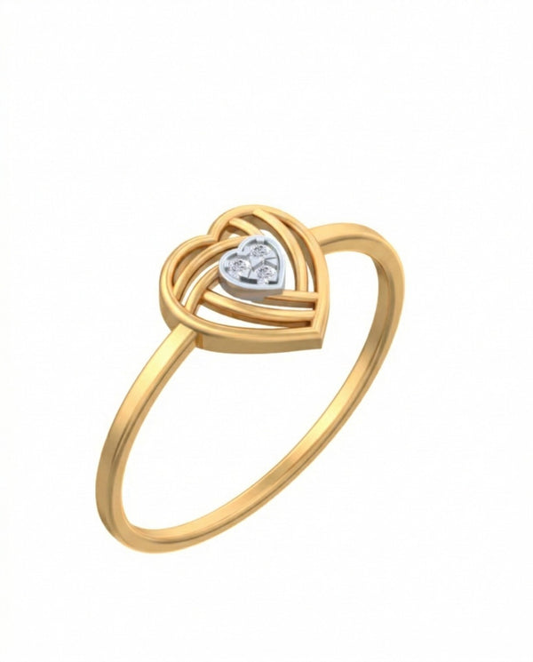 Gold & Diamond Heart-Shaped Ring For Women KRC10352