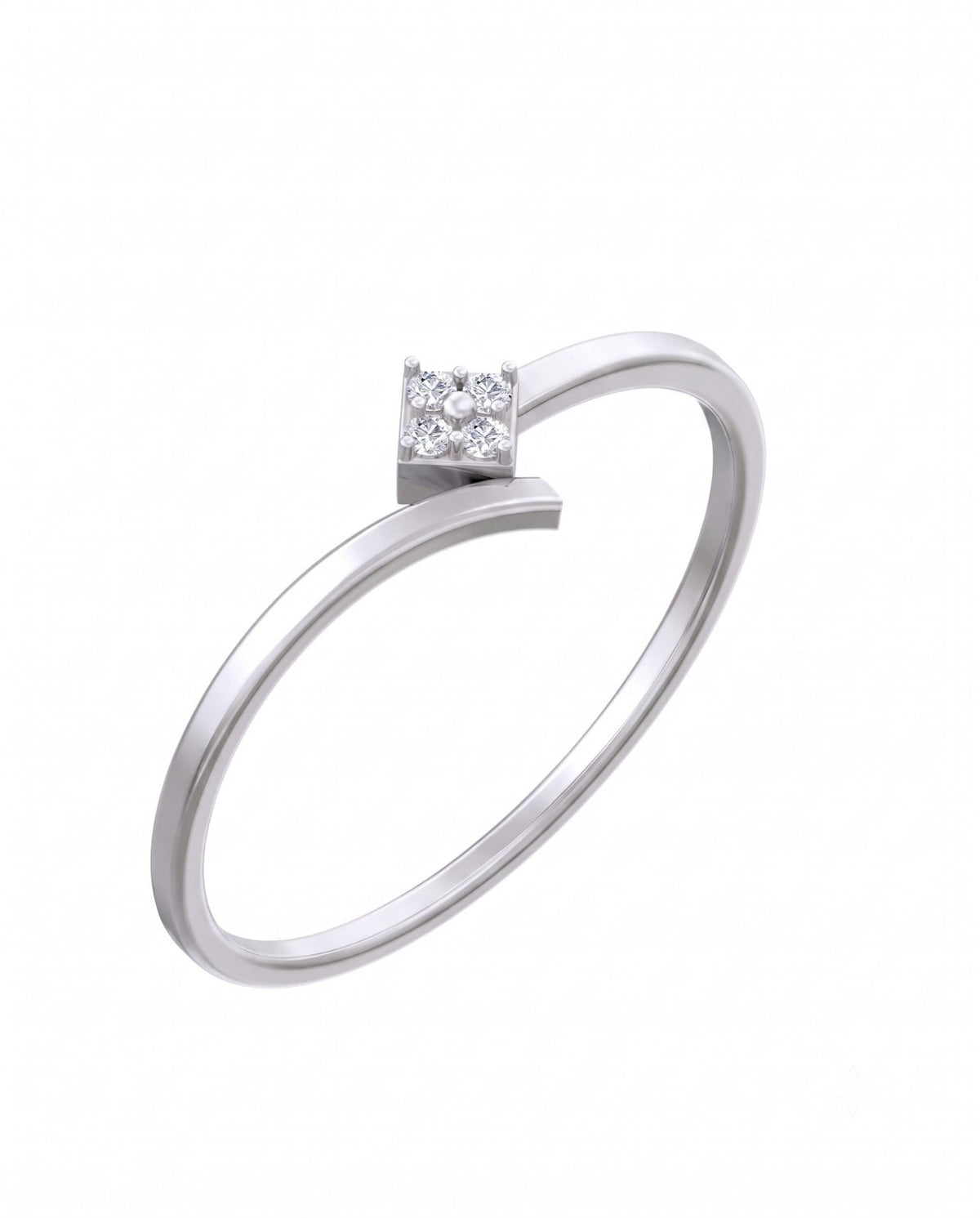White gold ring with a diamond on a white background