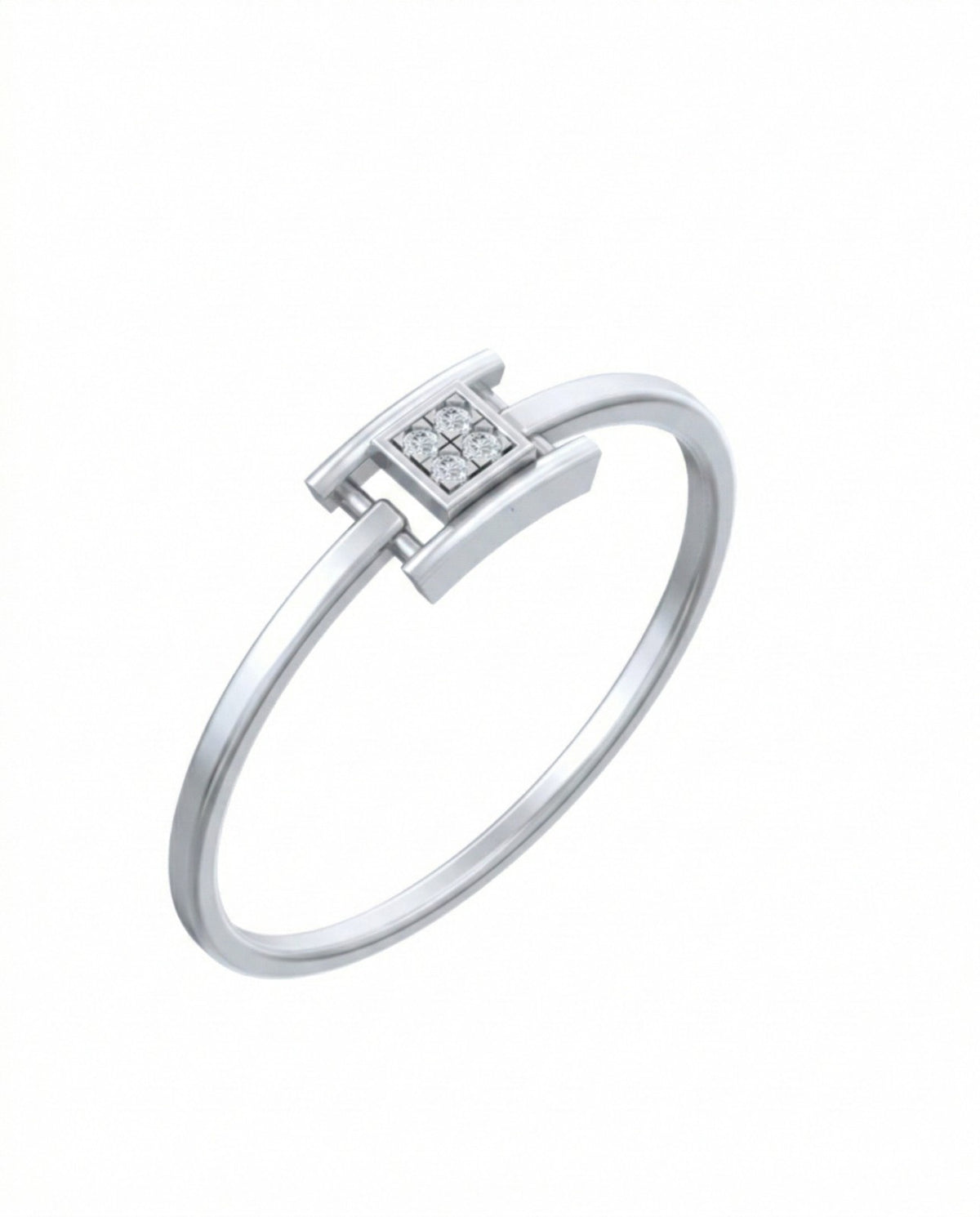 White gold and diamond ring on a white background.