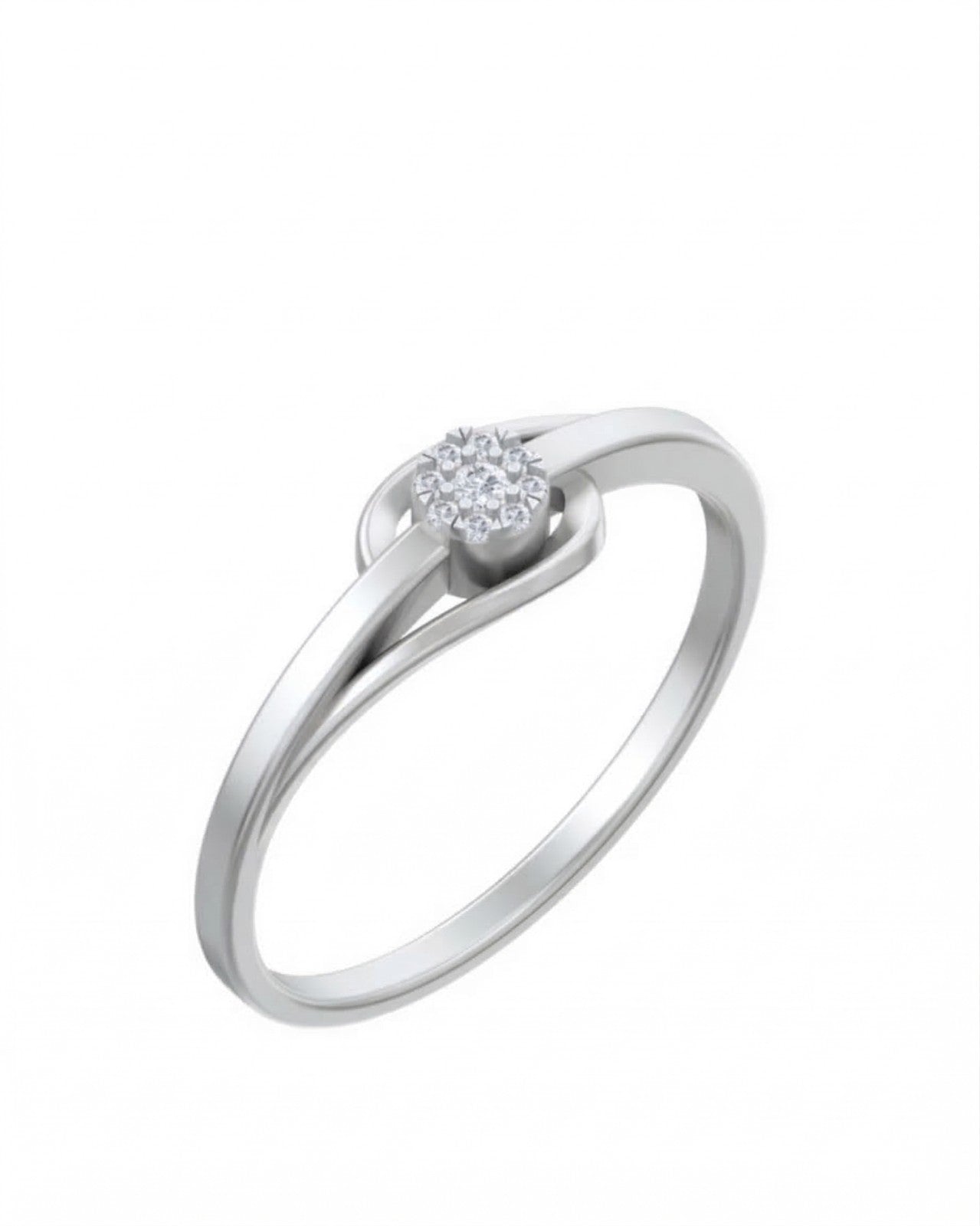 White gold and diamond with cluster setting on a white background.