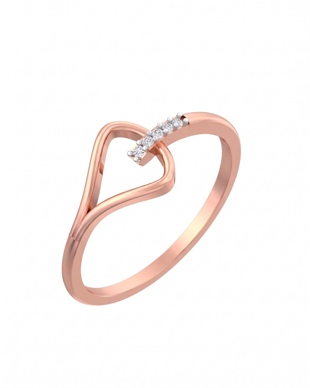 Rose gold and diamond women's ring on a white background.