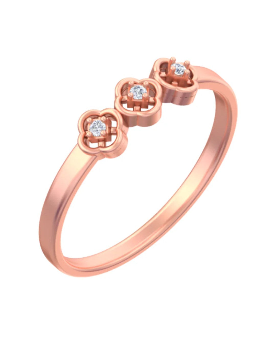 Rose gold and diamond women's ring on a white background.
