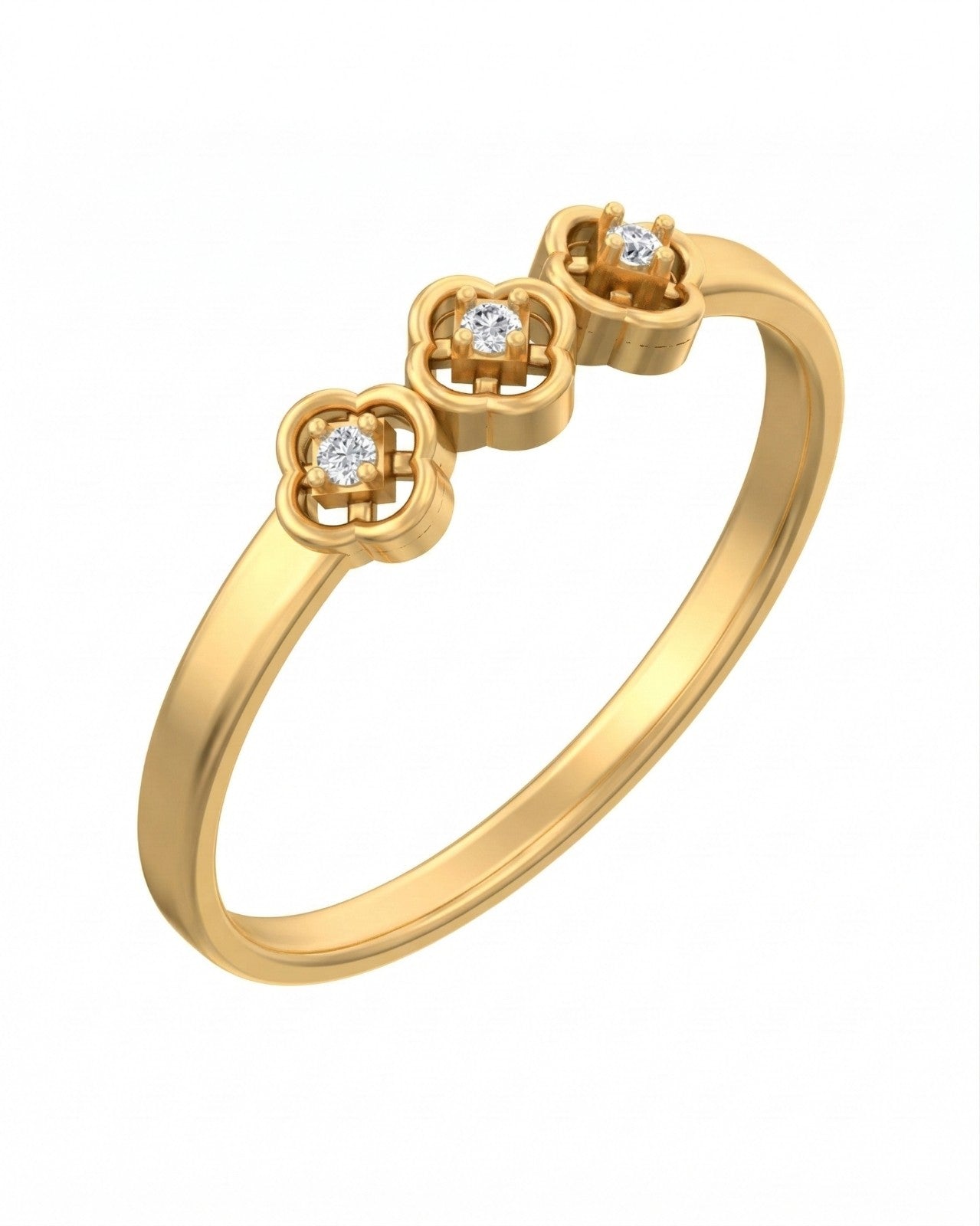 Yellow gold and diamond women's ring on a white background.