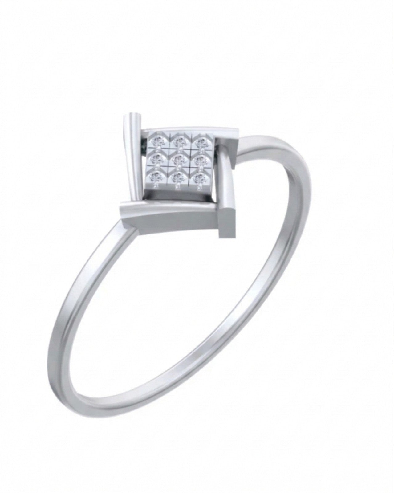 White gold and diamond with square-shaped cluster setting on a white background.