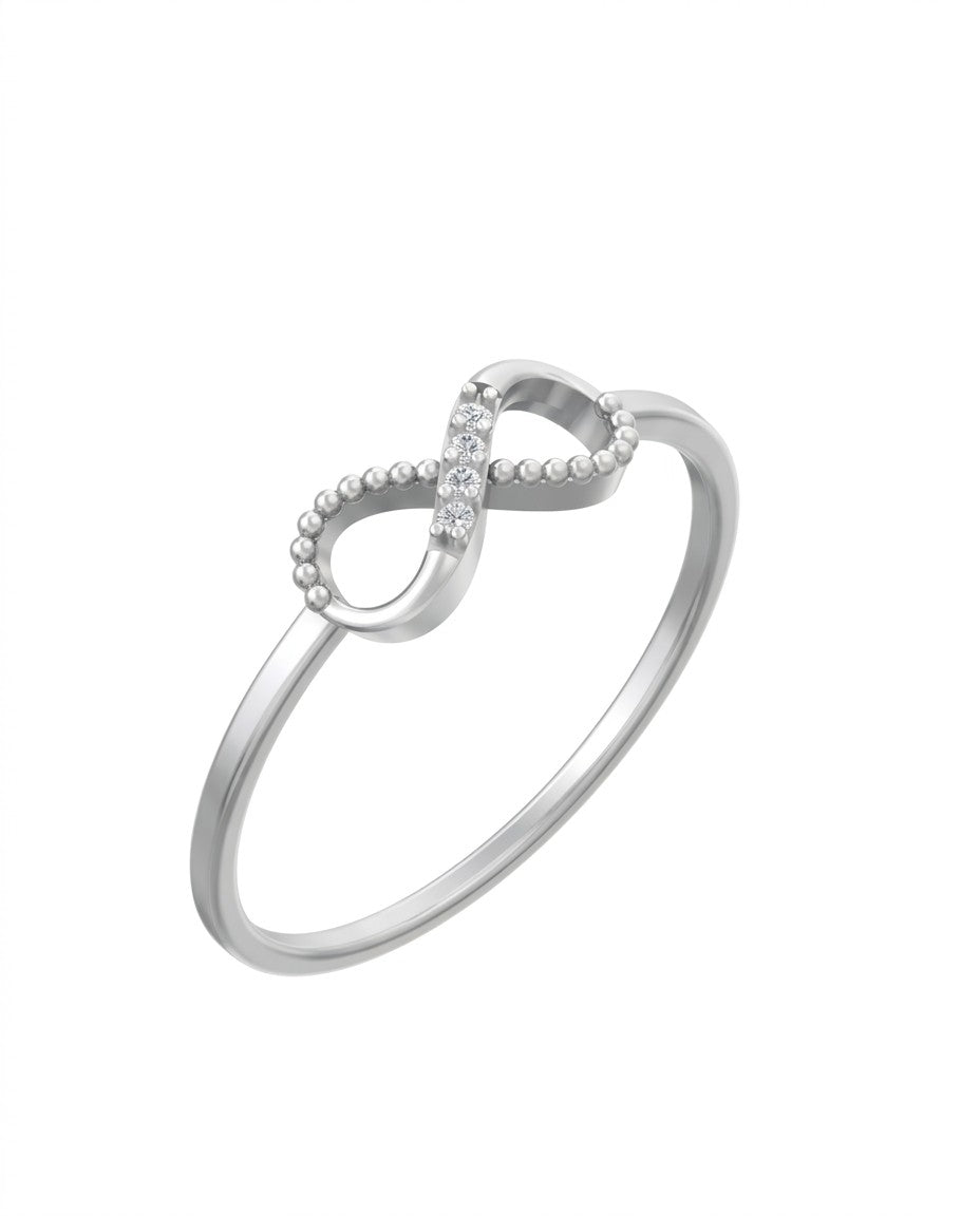 White gold and diamond with infinity-design on a white background.