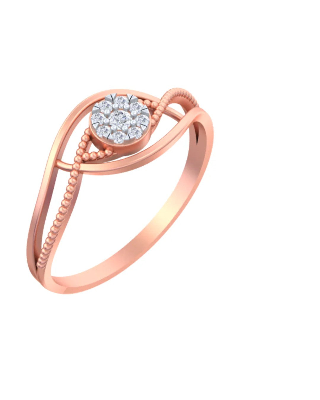 Rose gold and diamond with cluster setting on a white background.