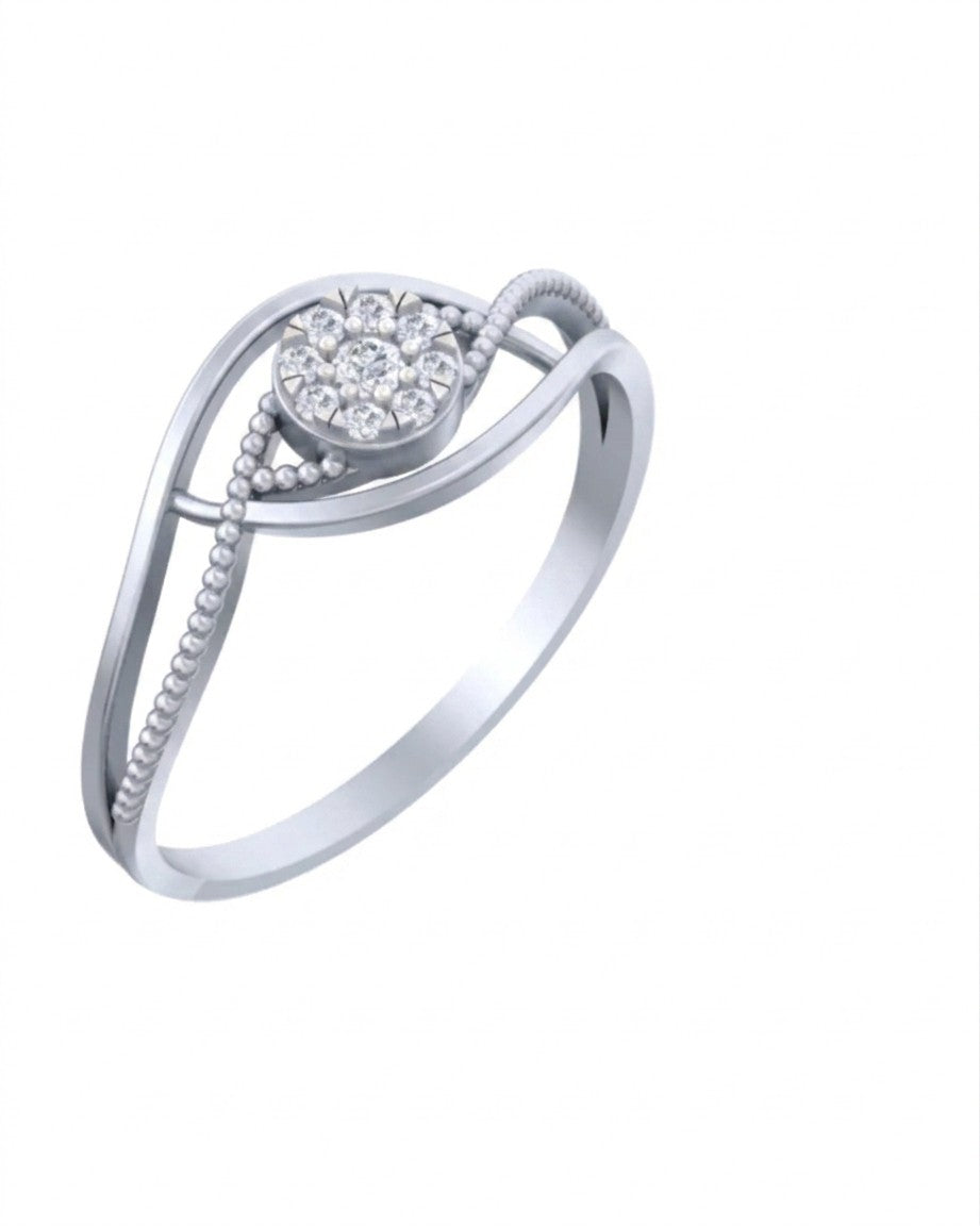 White gold and diamond with cluster setting on a white background.