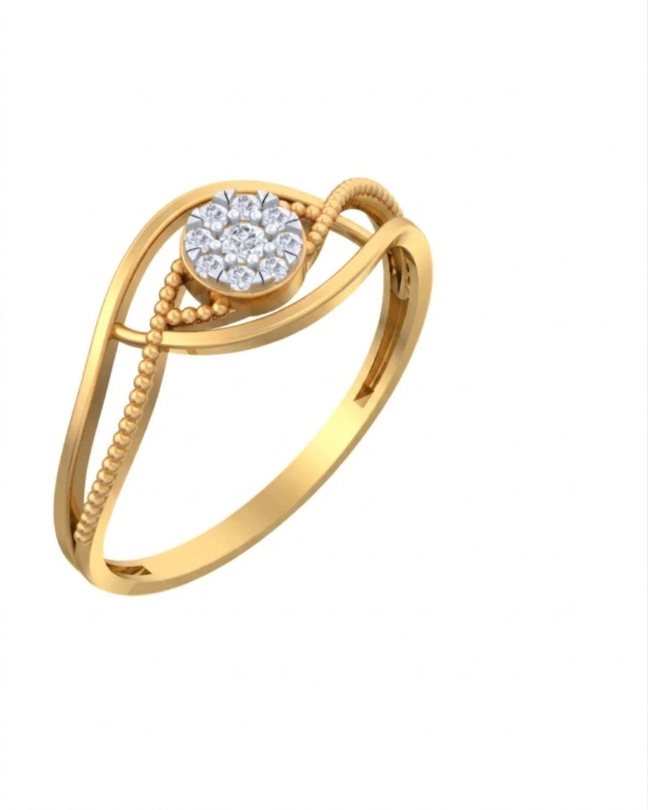 Yellow gold and diamond with cluster setting on a white background.