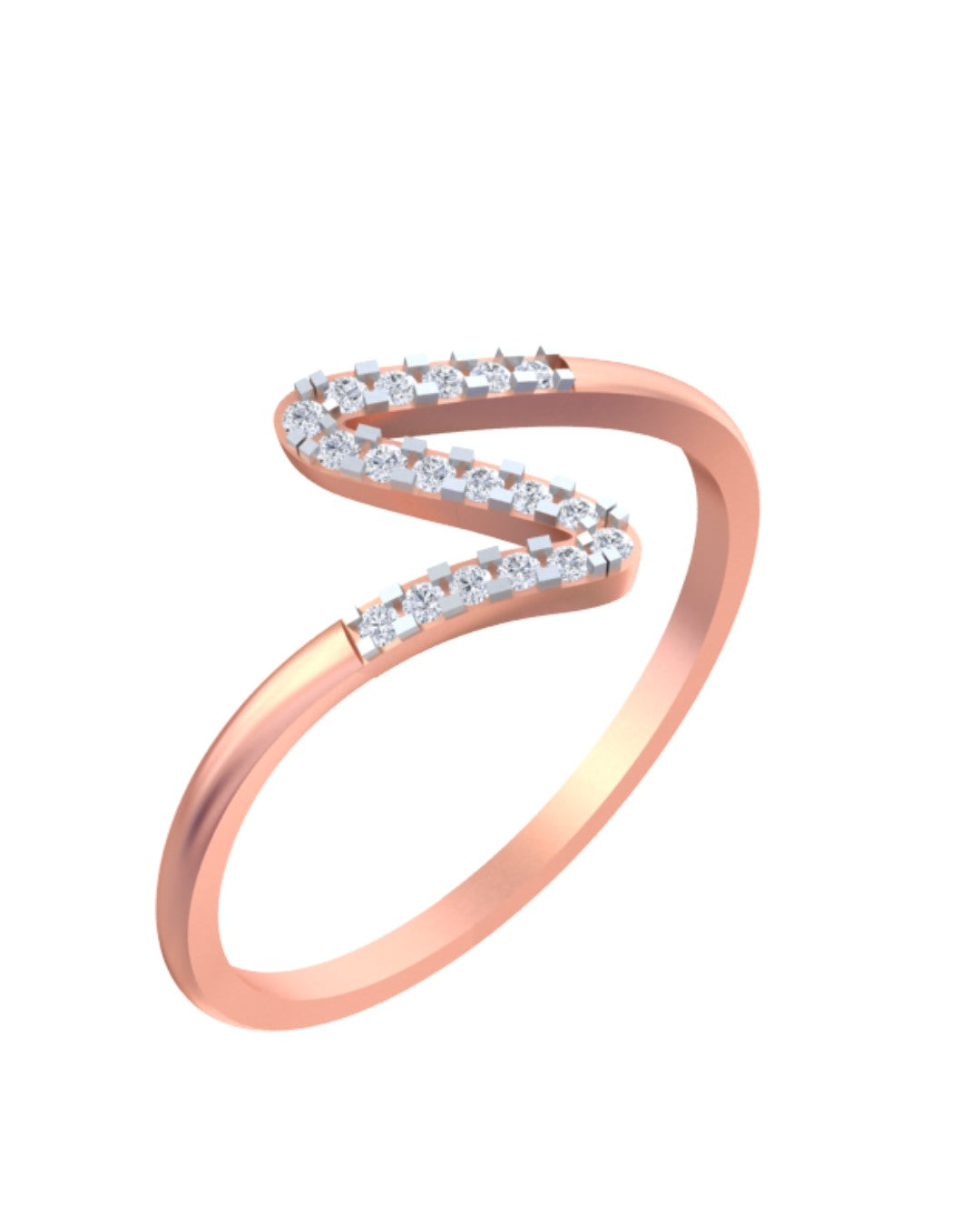 Rose gold and diamond half-eternity ring on a white background.