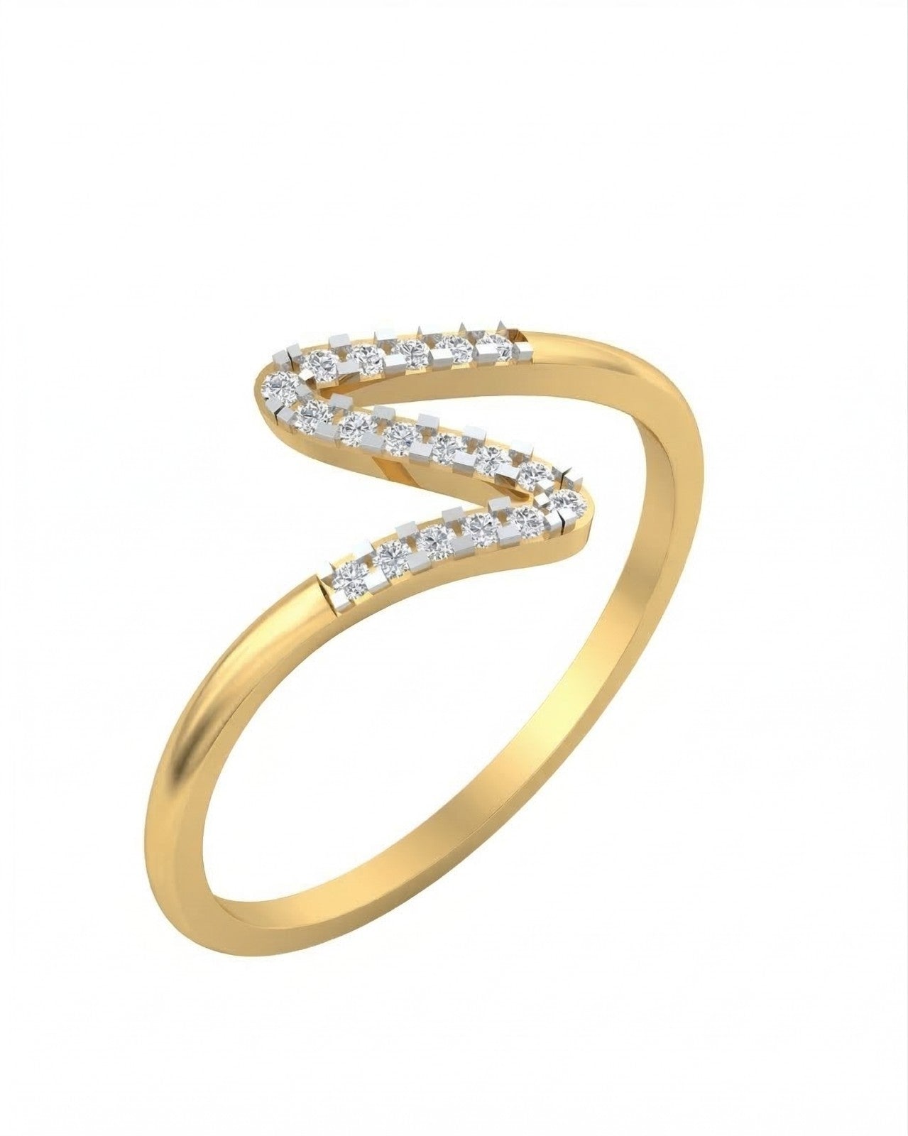 Yellow gold and diamond half-eternity ring on a white background.