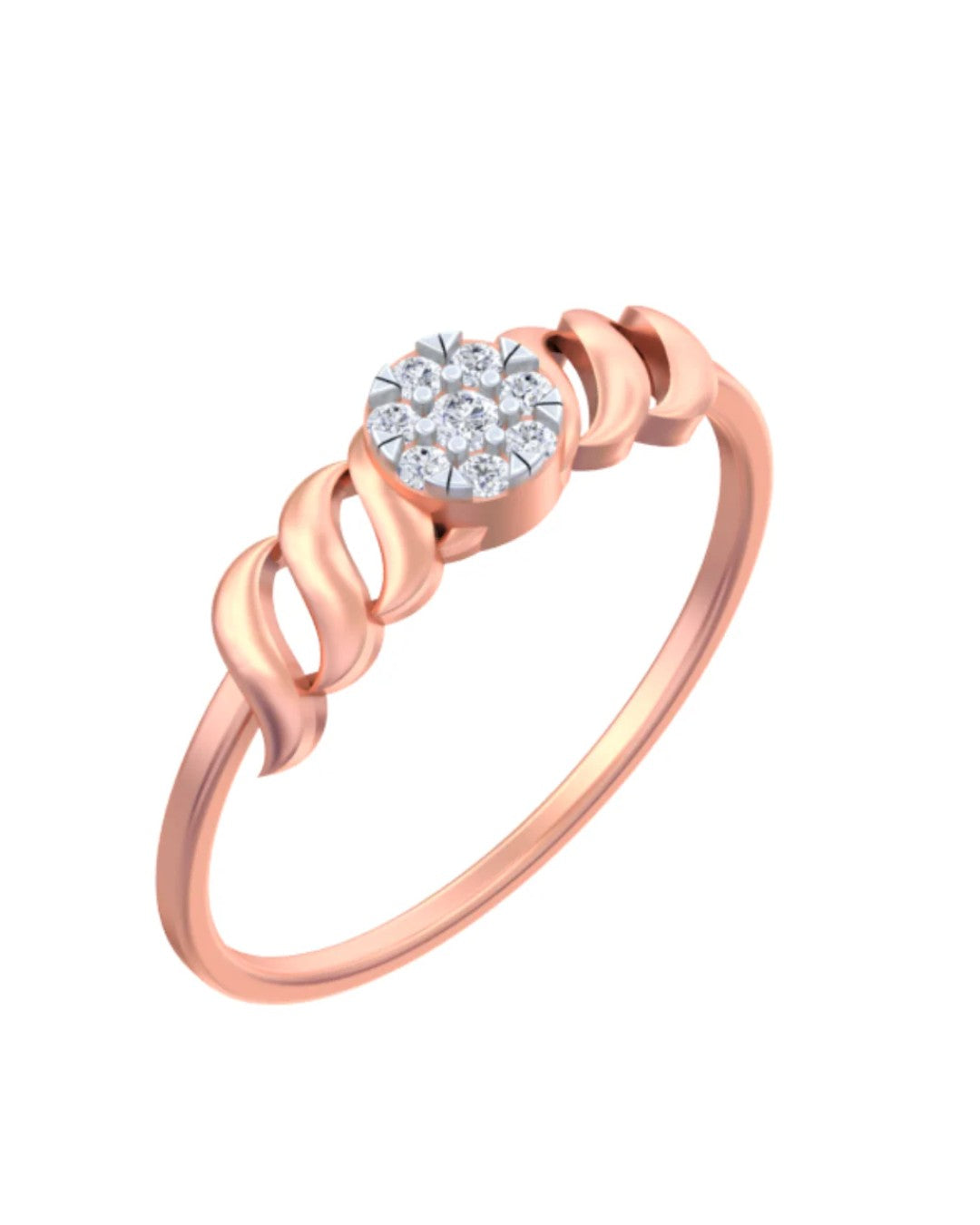 Rose gold and diamond with cluster setting on a white background.