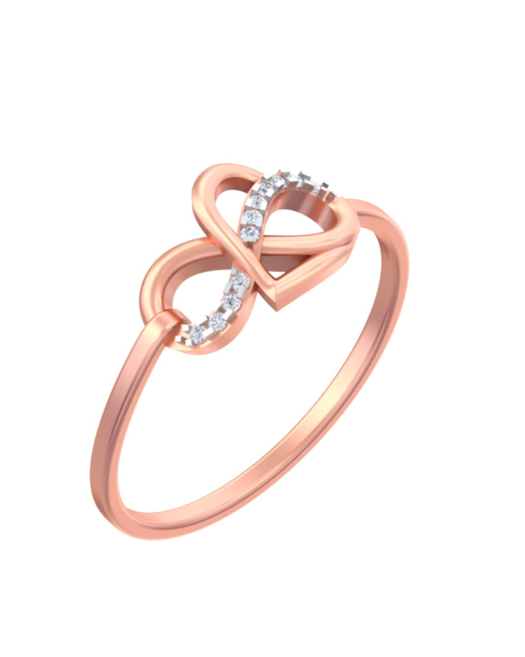 Rose gold and diamond with infinity design on a white background.
