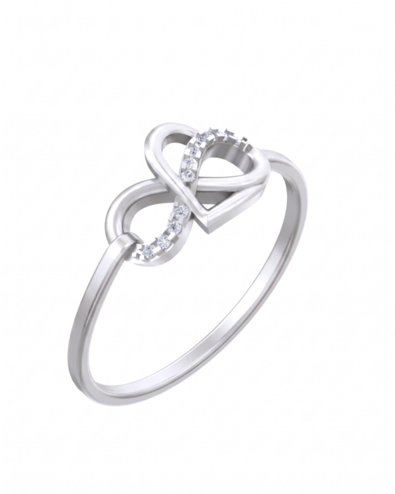 White gold and diamond with infinity design on a white background.