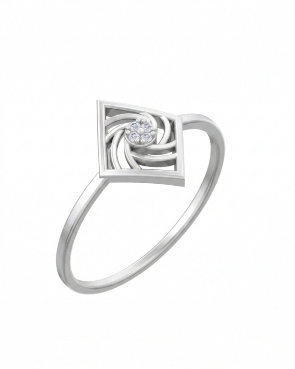 White gold and diamond women's ring on a white background.