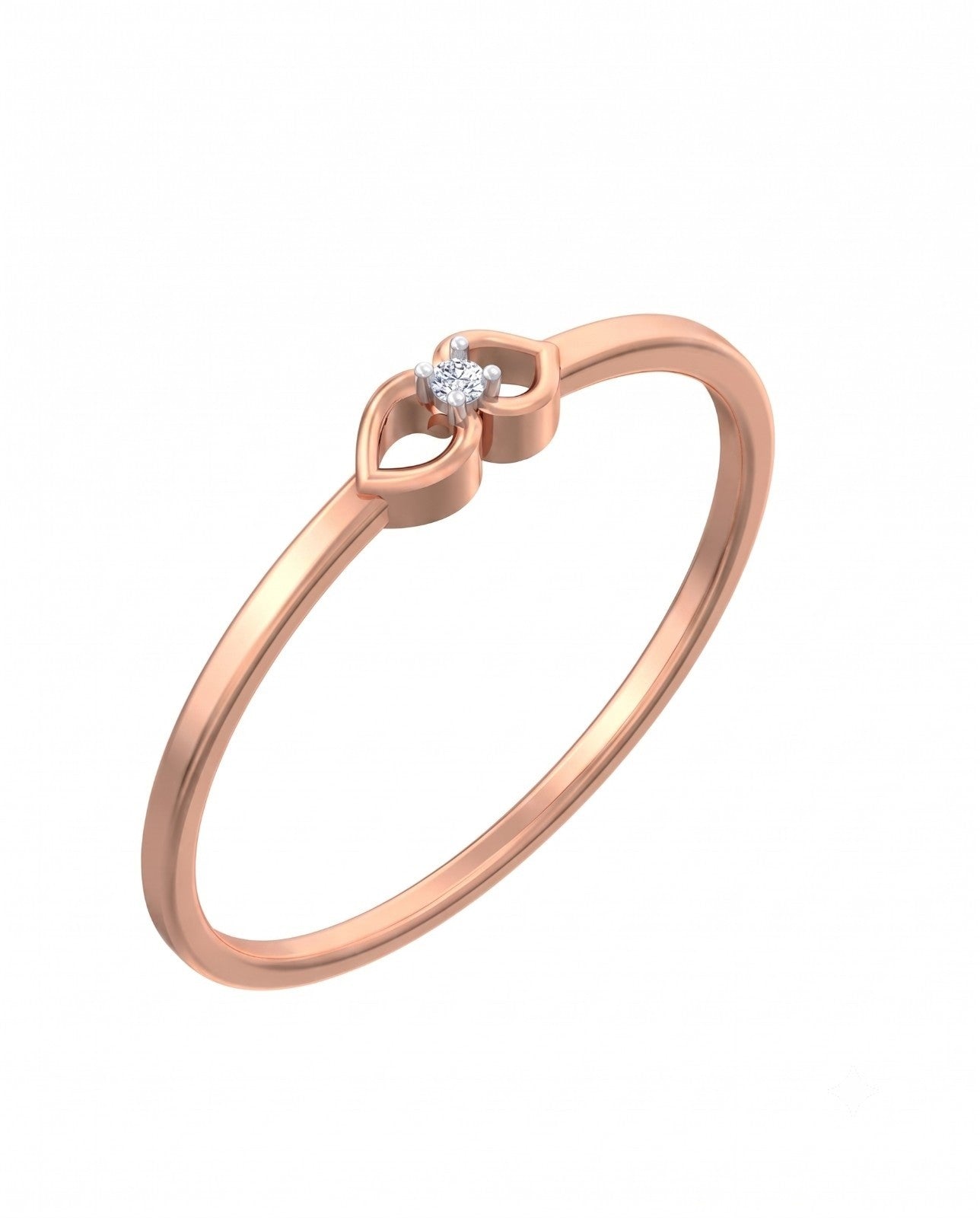 Rose gold ring with a diamond on a white background