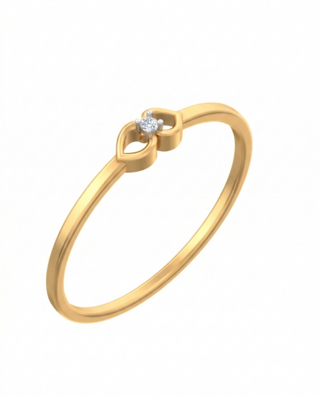 Yellow gold ring with a diamond on a white background