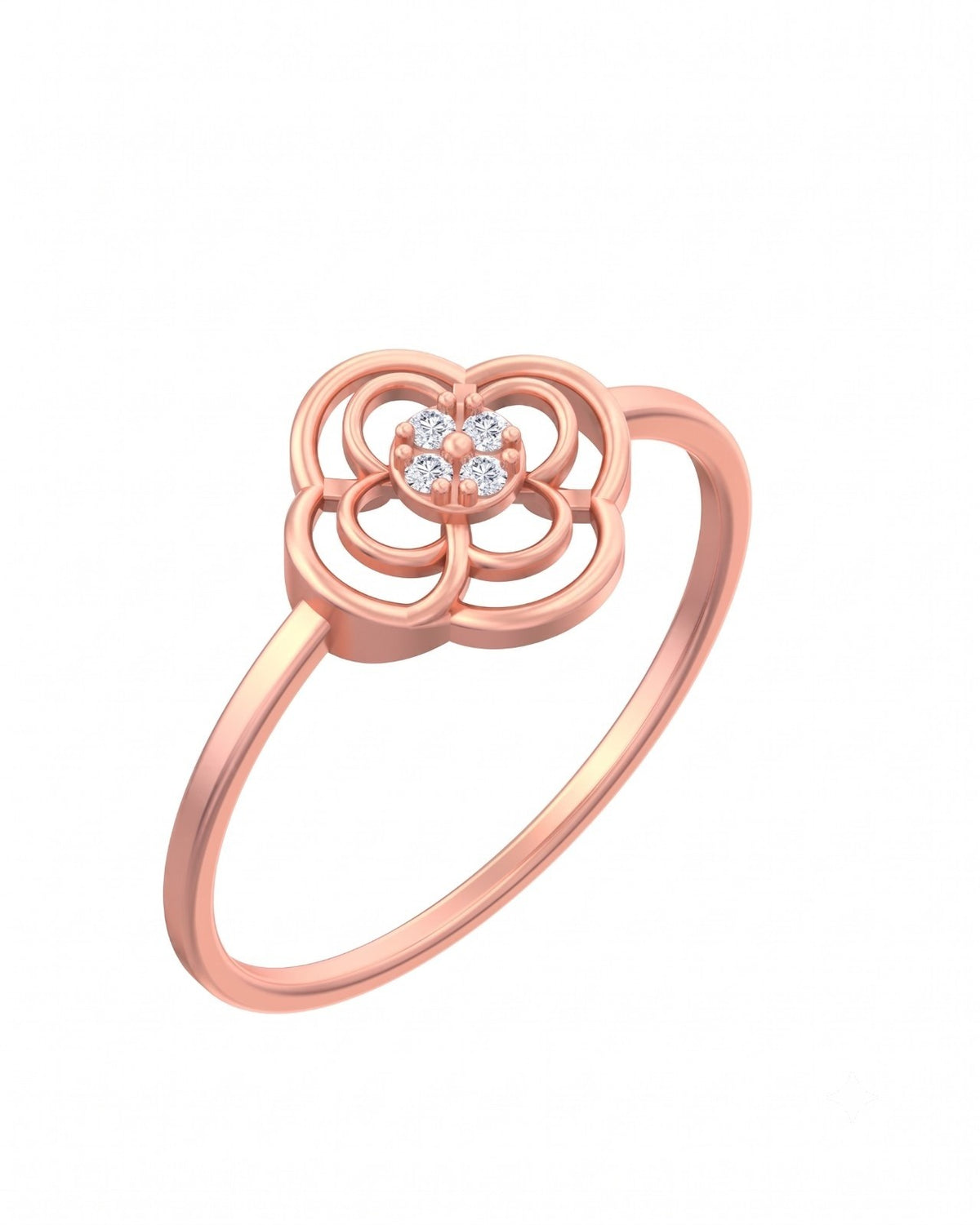 Rose gold and diamond with floral-design on a white background.