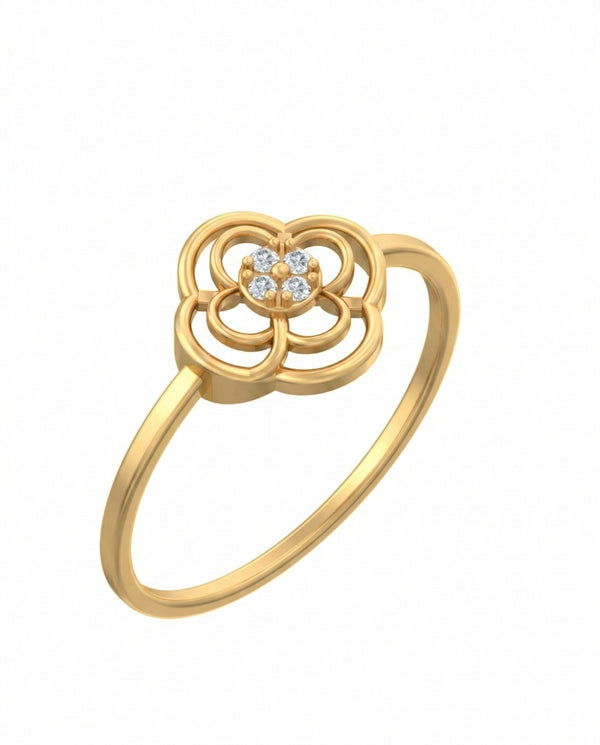 Gold & Diamond Floral Ring For Women KRC10388