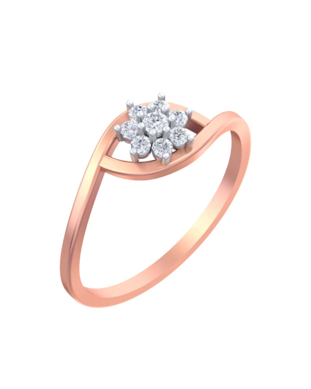 Rose gold and diamond with floral cluster setting on a white background.