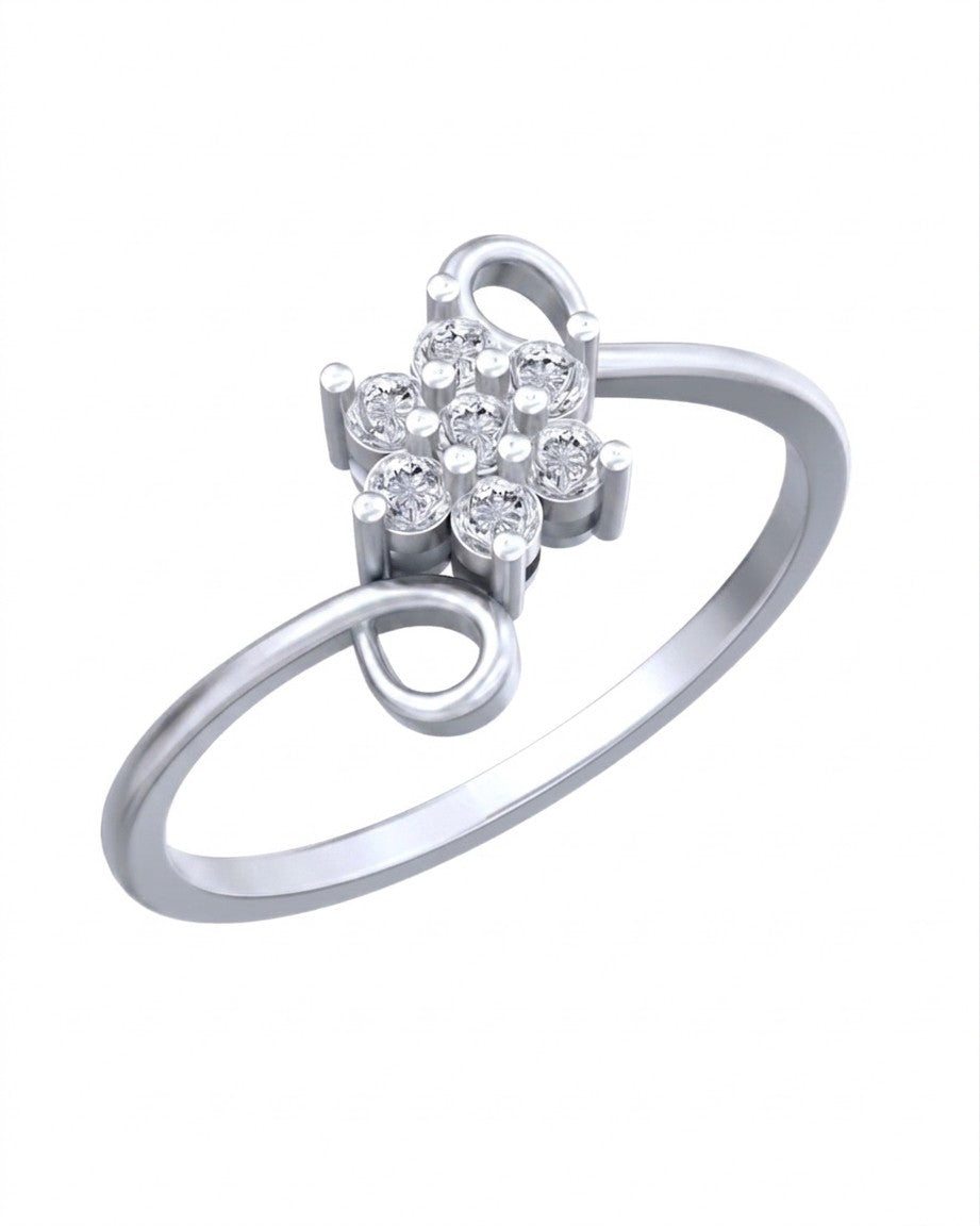 White gold ring with diamond cluster on a white background
