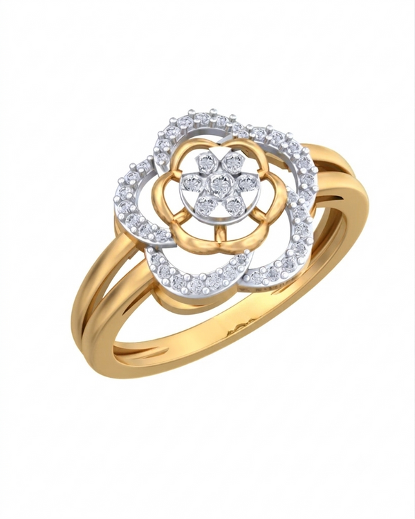 Gold & Diamond Floral Ring For Women KRC10402