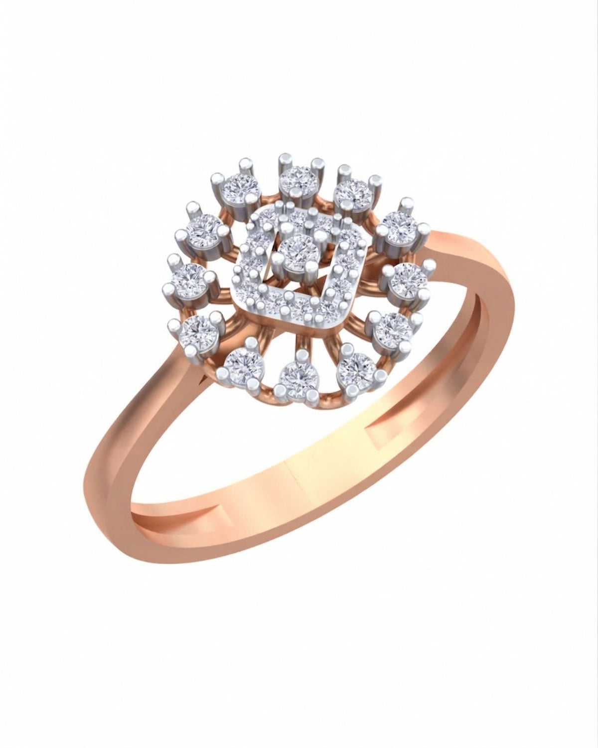 Rose gold and diamond with floral design on a white background.