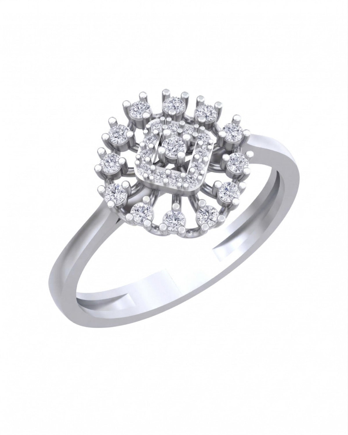 White gold and diamond with floral design on a white background.