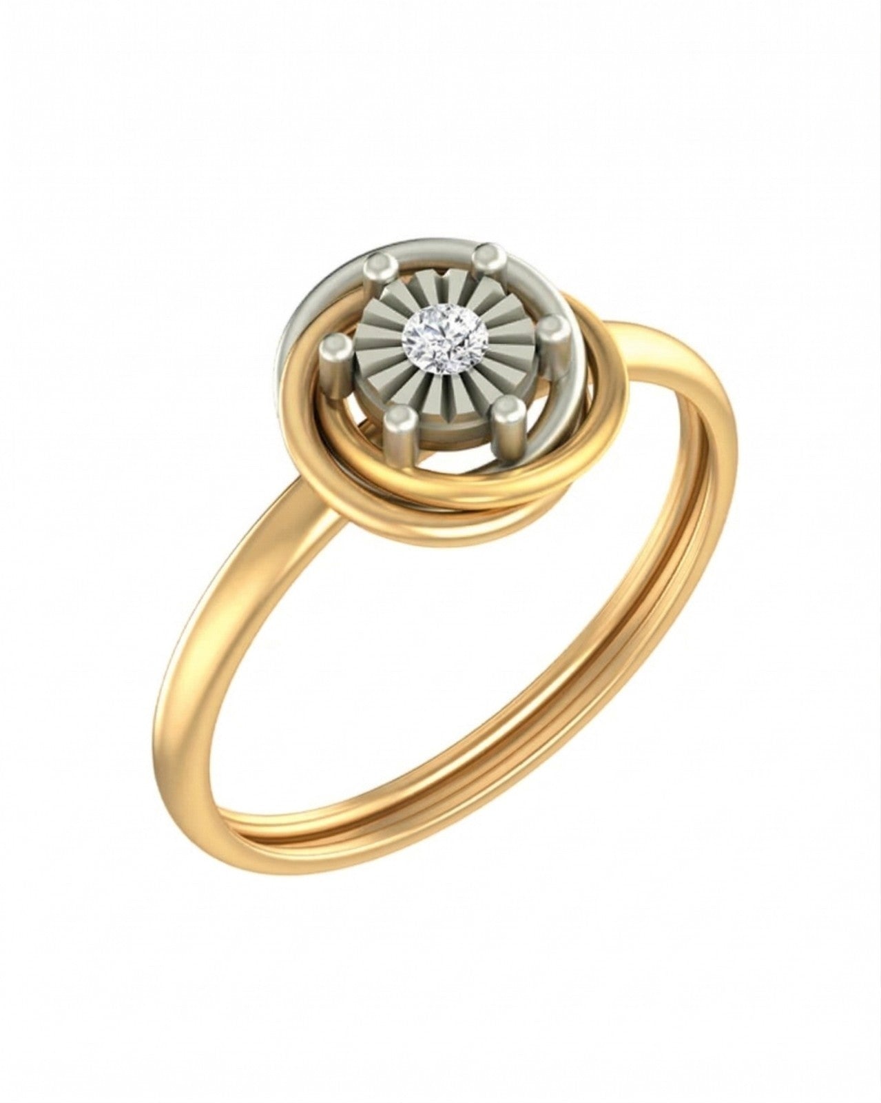 Yellow gold and diamond women's ring on a white background.