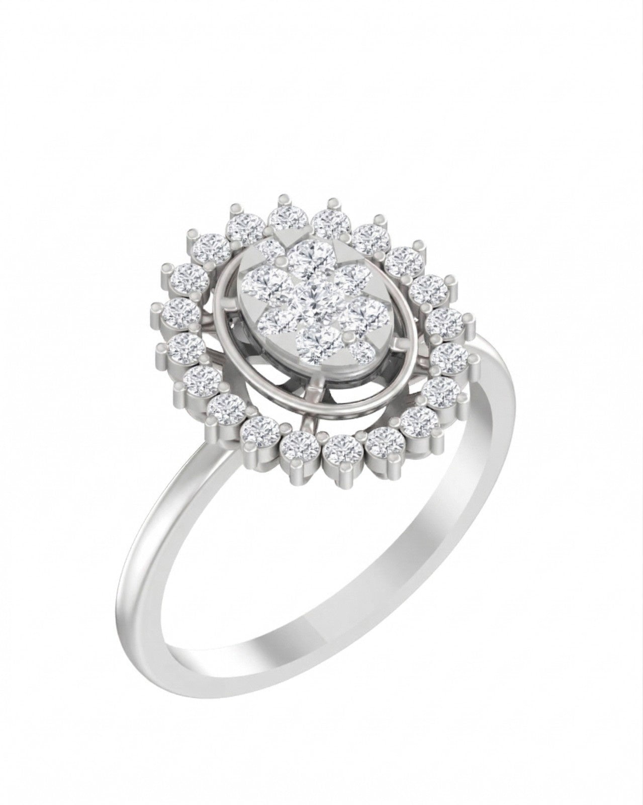 White gold ring with diamond accents on a white background.