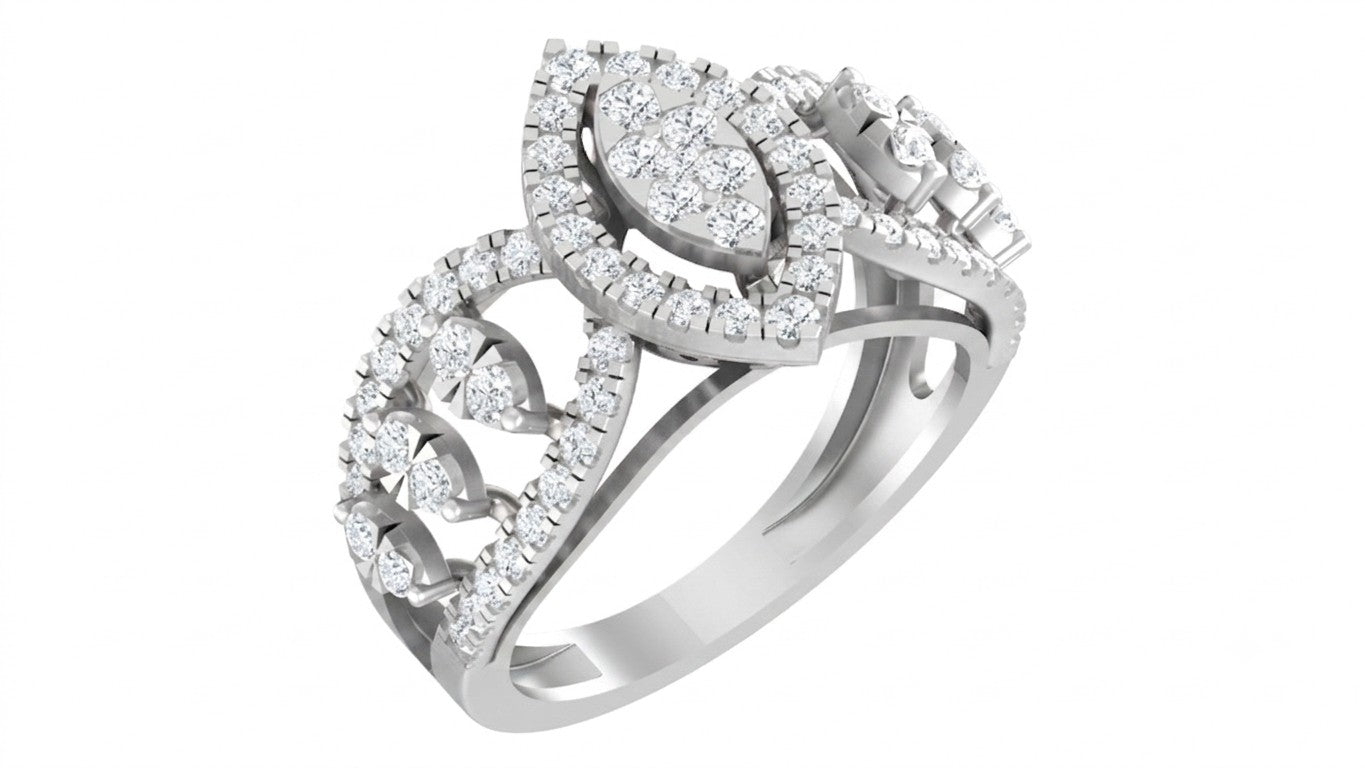 White gold and diamond with cocktail ring on a white background.