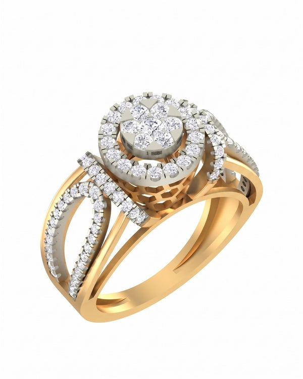 Gold & Diamond Halo Ring For Women KRC10528