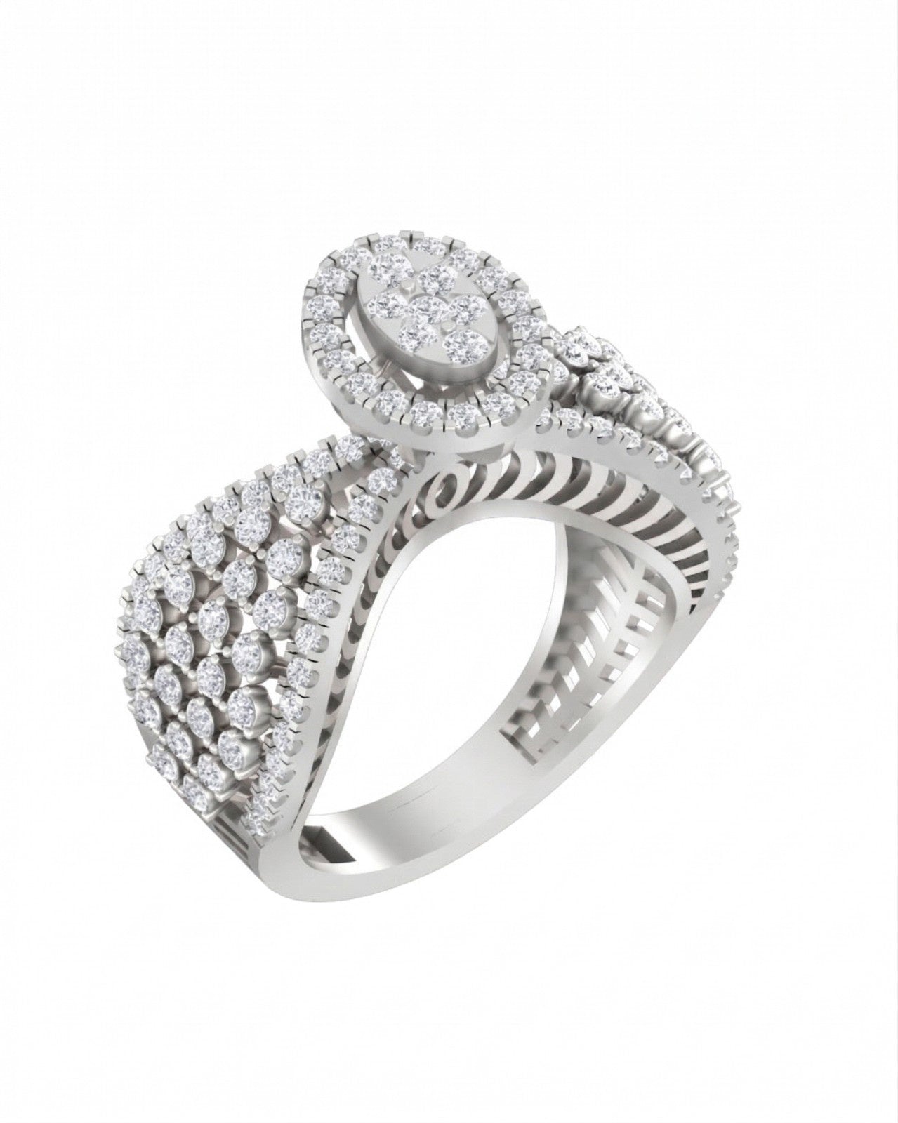 White gold and diamond with cluster ring on a white background