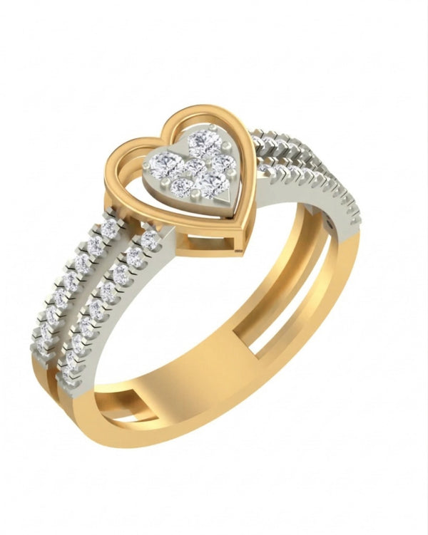 Gold & Diamond Heart-Shaped Ring For Women KRC10544
