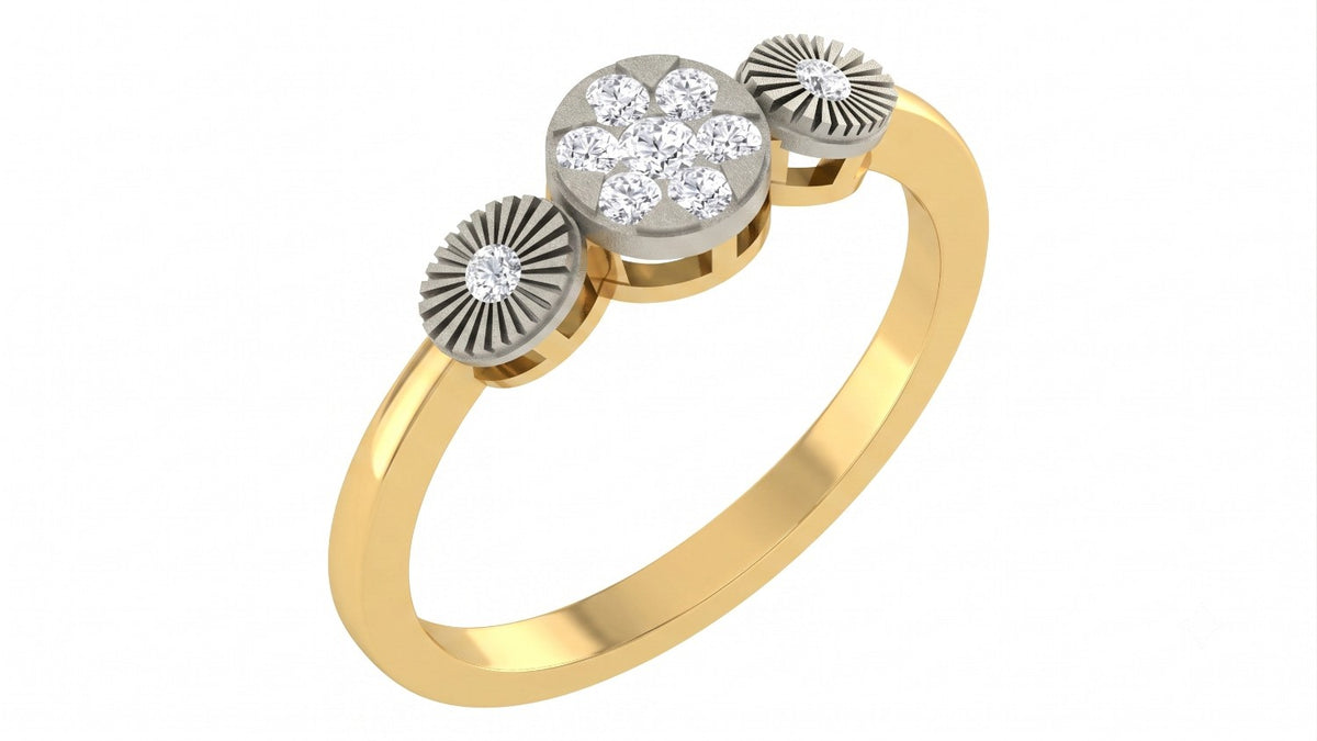 Yellow gold and diamond with cluster design on a white background.