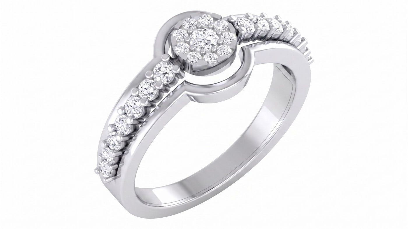 White gold ring with diamond accents on a white background