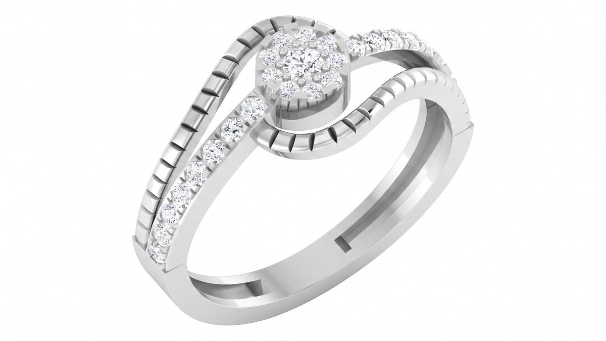 White gold ring with diamond accents on a white background