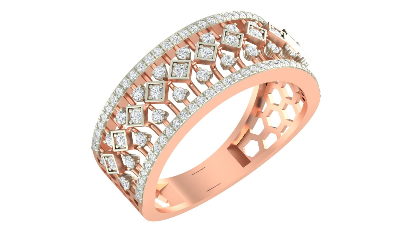 A rose gold ring featuring a geometric, shown on a plain white background.