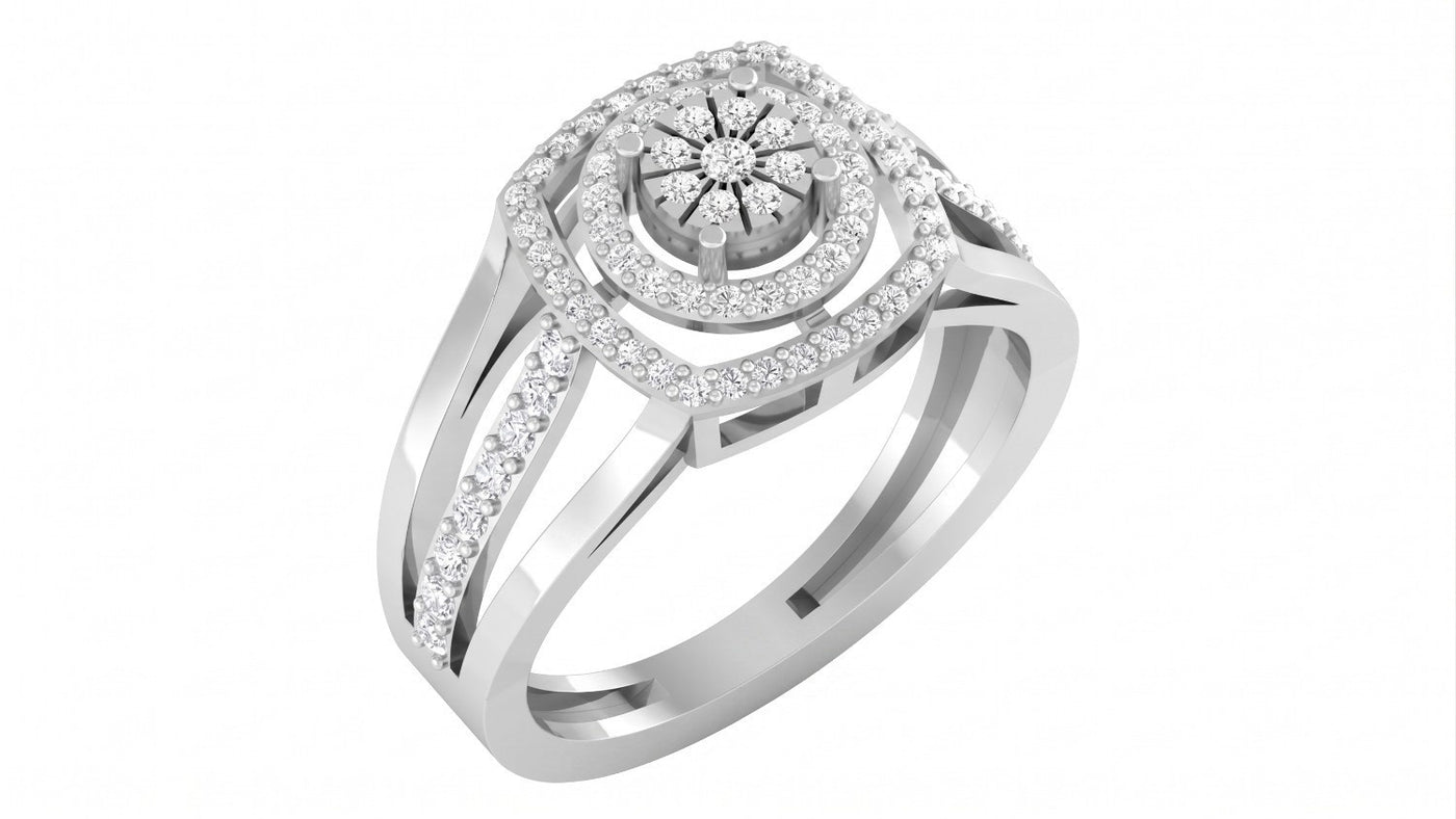 White gold ring with diamond accents on a white background.