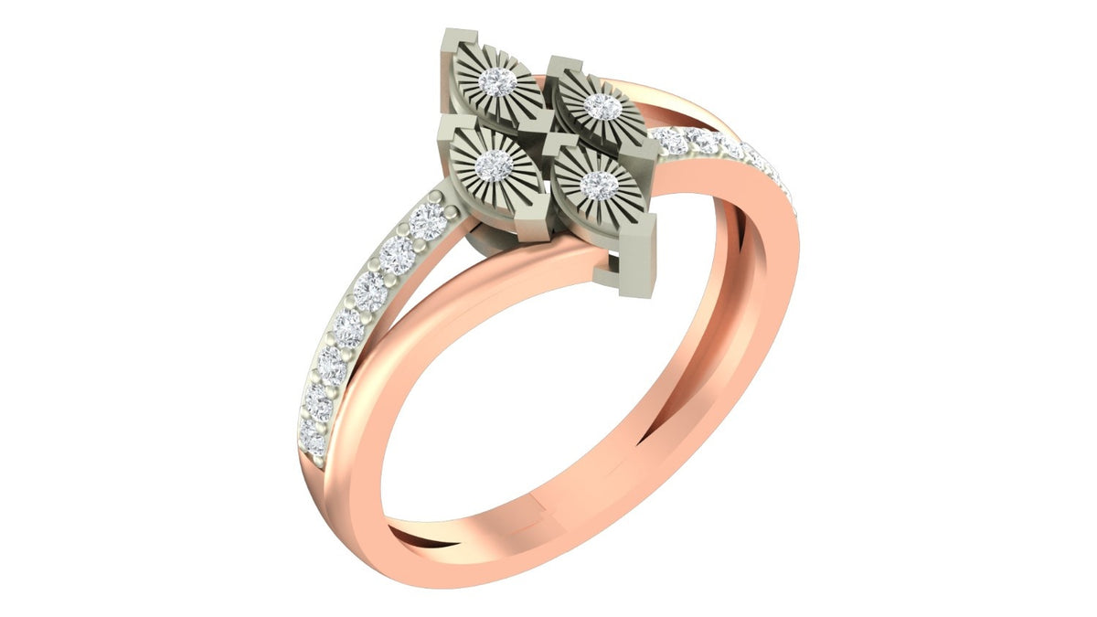 Rose ring with floral design and small diamonds on a white background