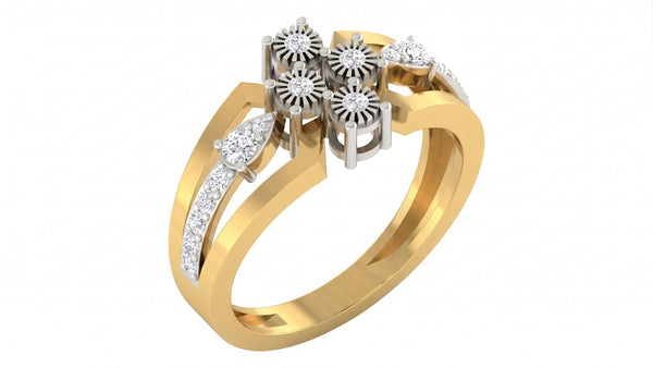 Gold & Diamond Floral Ring For Women KRC10562