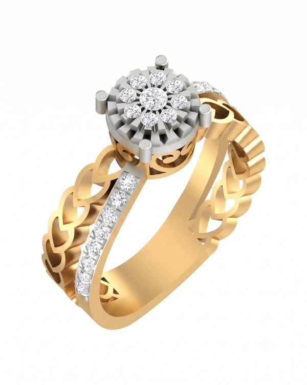 Gold & Diamond Cluster Ring For Women KRC10570
